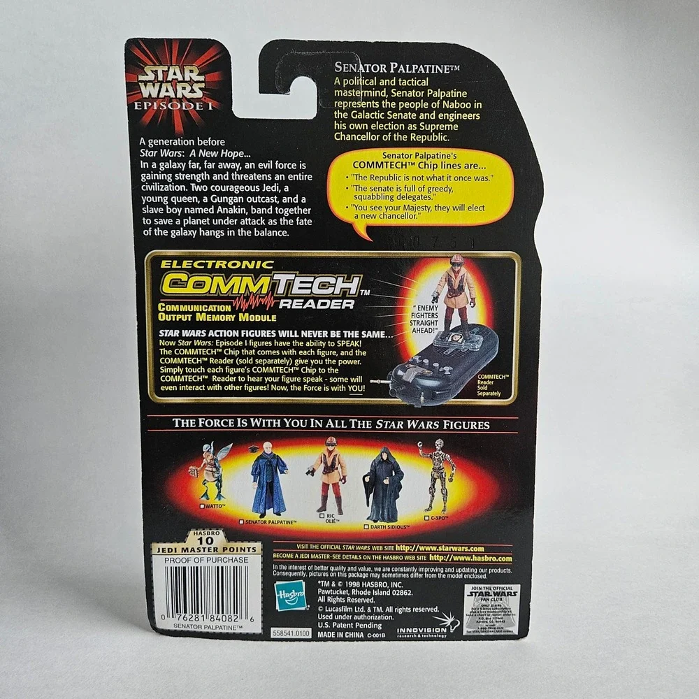 Star Wars Episode I Senator Palpatine Action Figure CommTech Hasbro 1998 Sealed